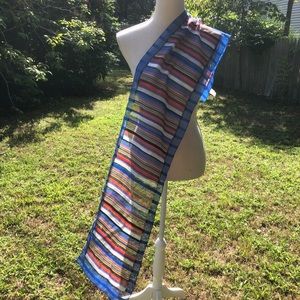 Striped Vintage Colorful Rainbow Scarf Blue Border Funky and Fun Sheer